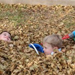 (The boys hiding in leaves at Papa's party.)