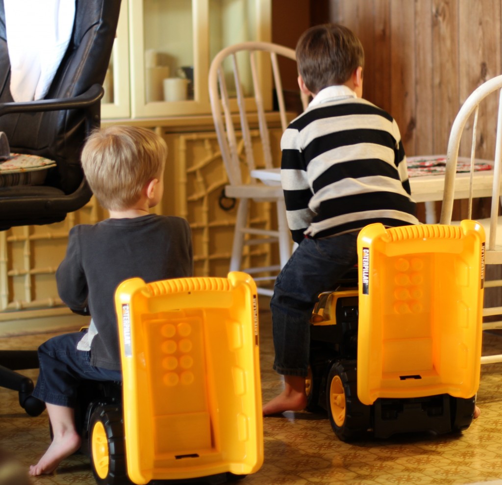 (Riding their new trucks to eat lunch.)