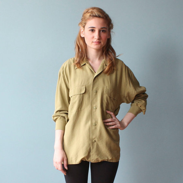 Walking with Cake: Brown Bag Vintage Olive Green Utility Top